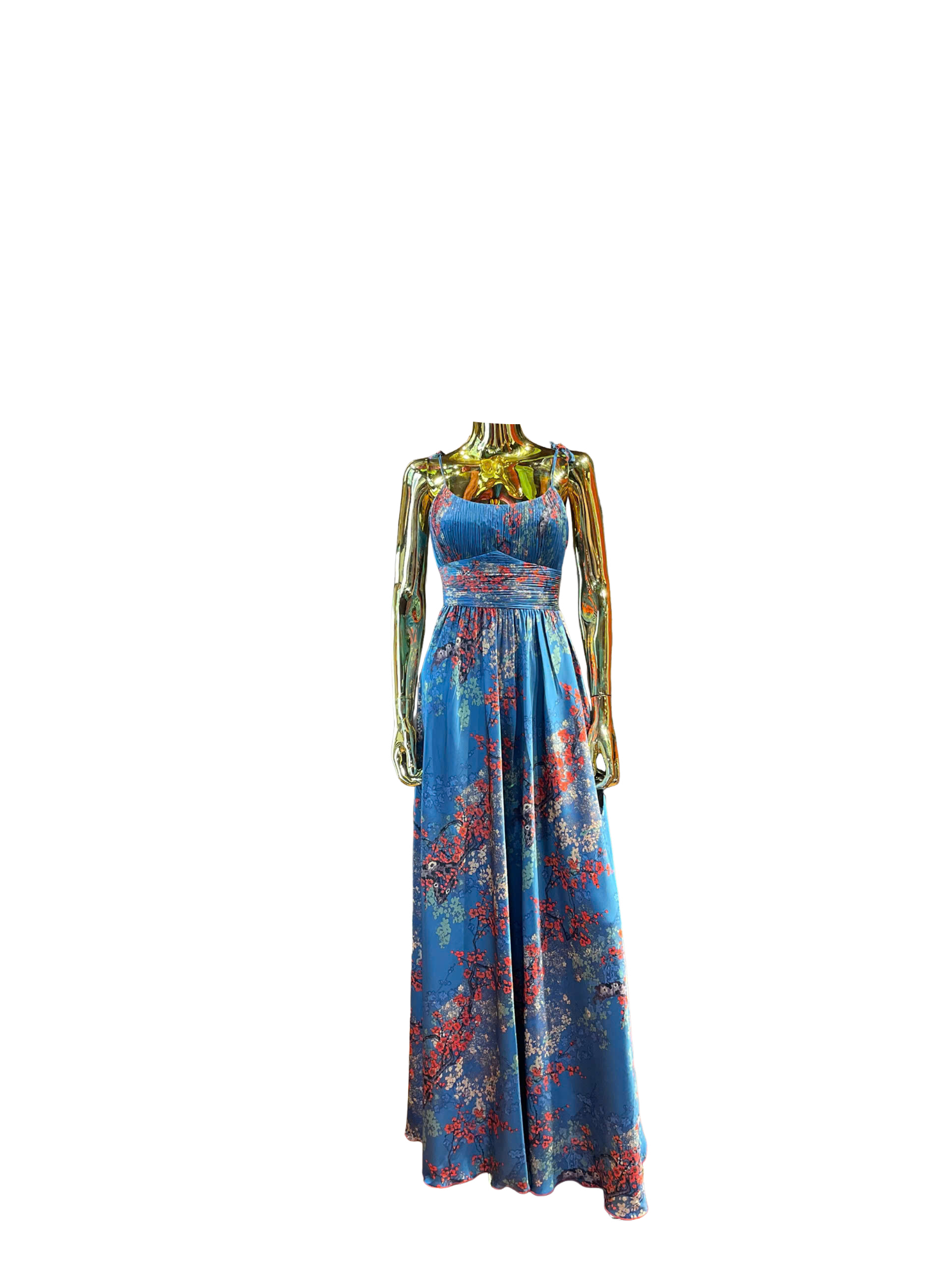 Halter dress with low neckline, orange-blue gradientt
