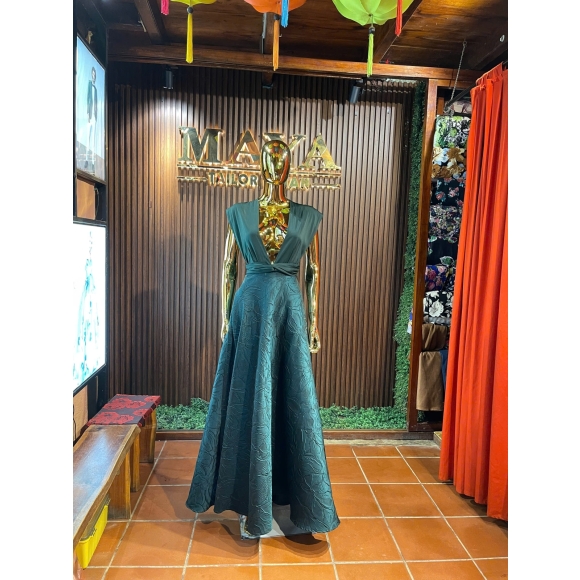 Emerald Twist V-Neck Gown
